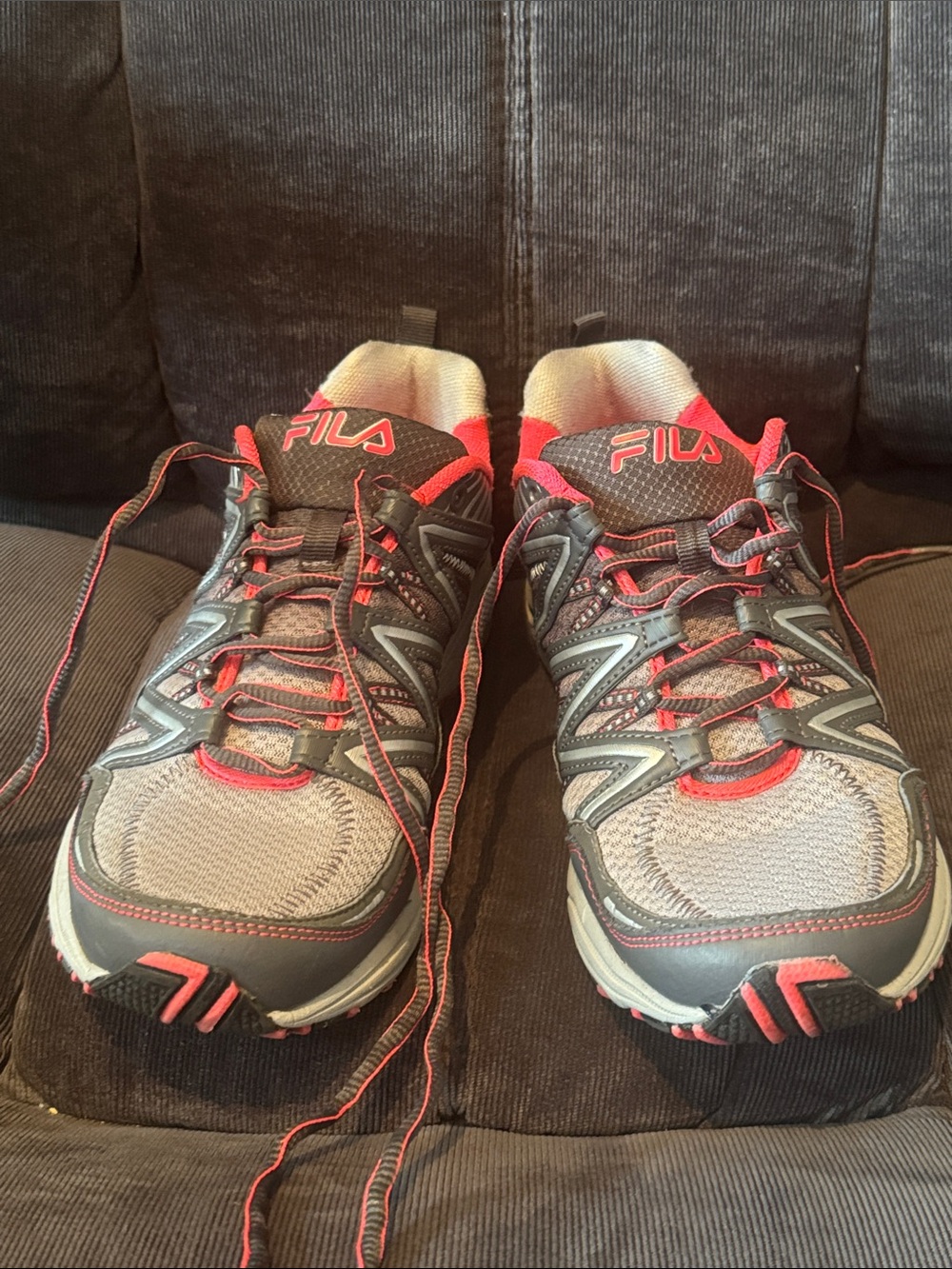FILA Women's Gray and Red Athletic Trail Sneakers